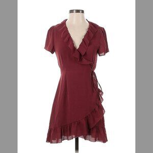 Aritzia Sunday Best Ruffle Wrap Dress in Burgundy